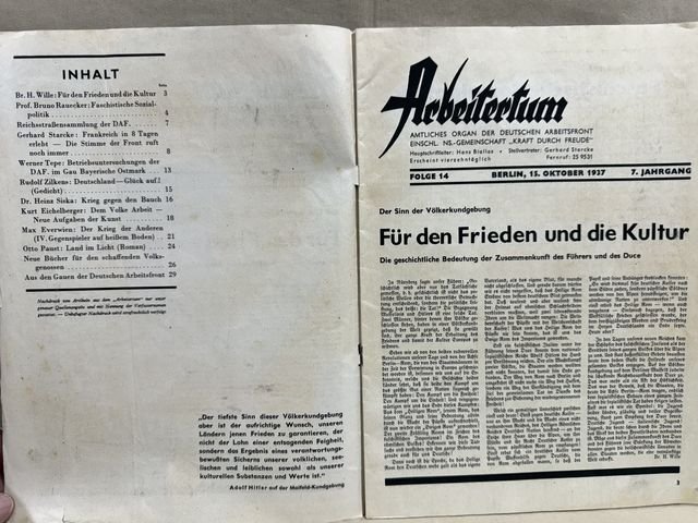 Original Pre-WWII German DAF ARBEITERTUM Magazine, HITLER — image 3