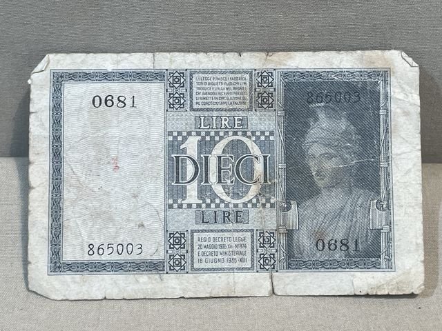 Original WWII Italian 10 Lire Note, 1944 — image 3
