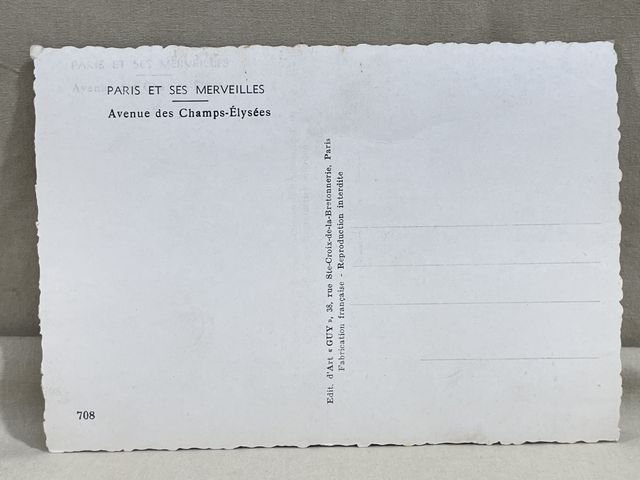 Original WWII Era French Architecture Postcard, Paris et ses Merveilles Champs-Elysees — image 3
