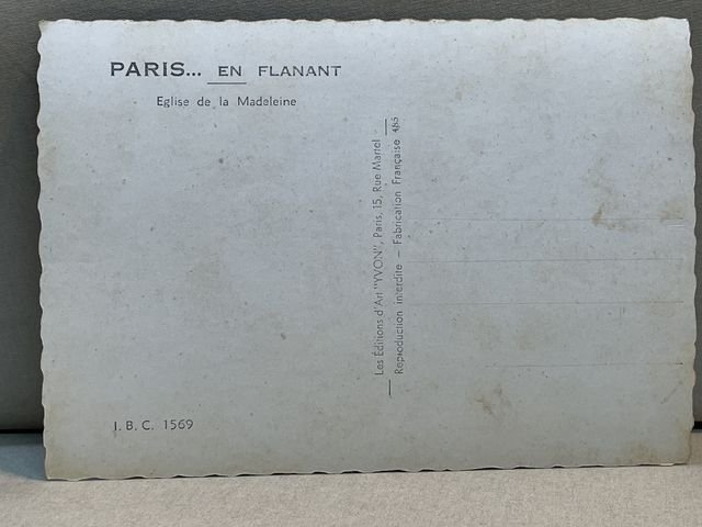 Original WWII Era French Architecture Postcard, Paris… en Flanant Eglise de la Madeleine — image 4