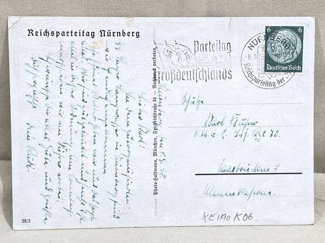Original Nazi Era German Reichs Party Day Commemorative Postcard, Reichsparteitag — image 2