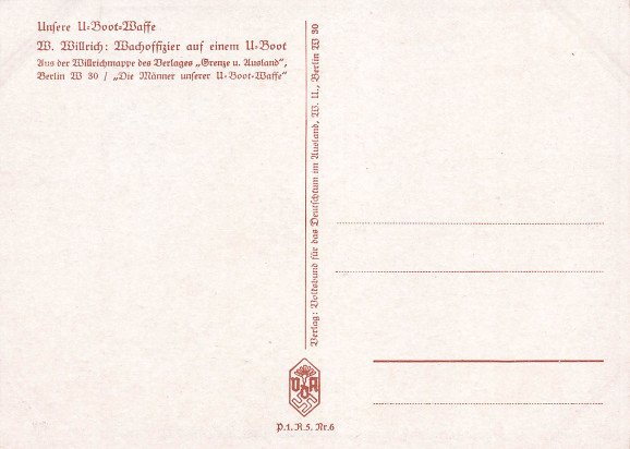 Original WWII German Our U-Boat Weapons Postcard, Watch Officer — image 2