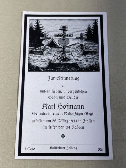 Original WWII German Remembrance Card, Gebirgsjðger Soldier — image 3