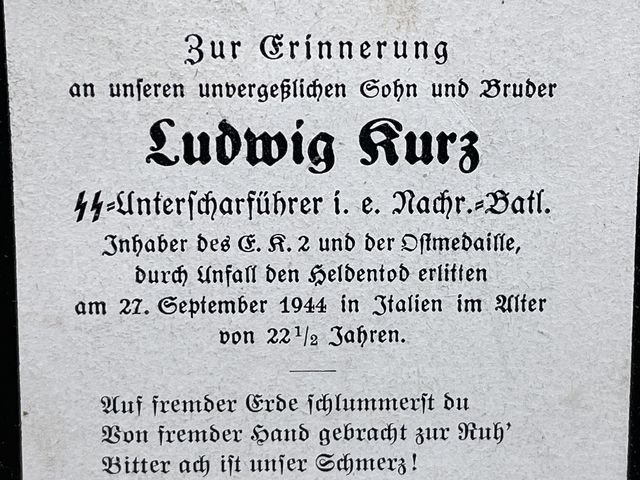 Original WWII German Waffen-SS Soldiers Remembrance Card, EKII and Ostmedal — image 3