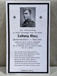 Original WWII German Waffen-SS Soldiers Remembrance Card, EKII and Ostmedal