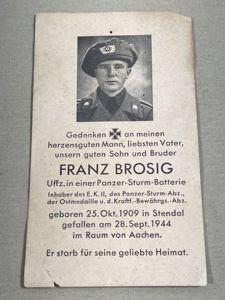 Original WWII German Remembrance Card to NCO in an Assault …