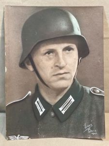 Original WWII German Army Soldier's Color Enhanced Photograph, Steel Helmet!