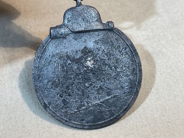 Original WWII German Russian Front Medal with Odd Ribbon and Pip — image 5