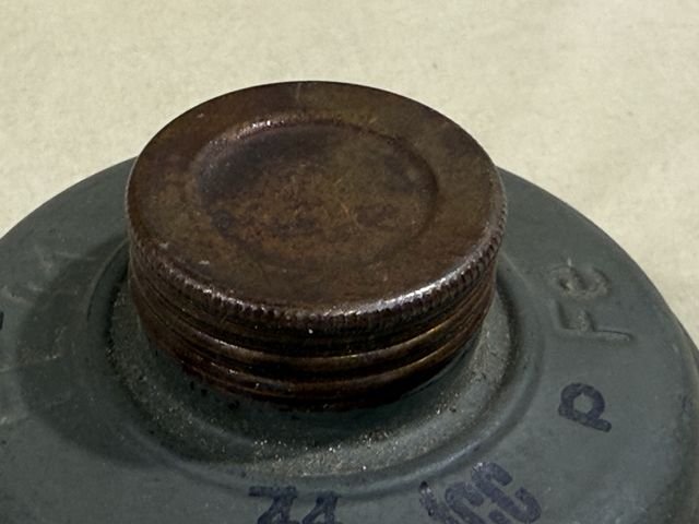 Original WWII German FE41 Gas Mask Filter w/Both Storage Caps, UNUSED! — image 11