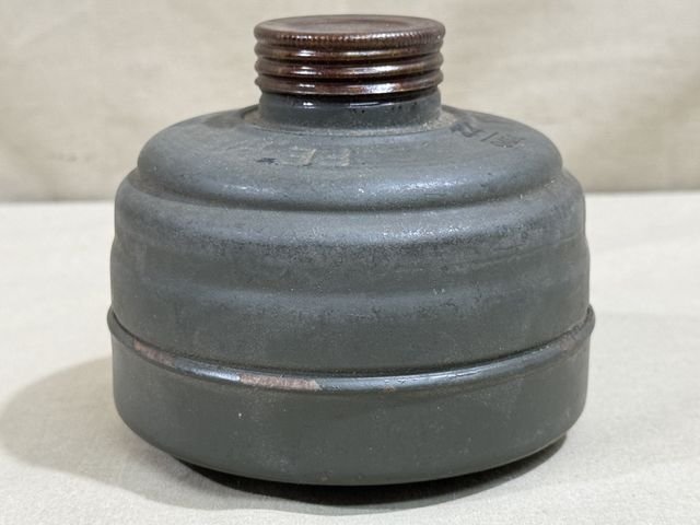 Original WWII German FE41 Gas Mask Filter w/Both Storage Caps, UNUSED! — image 3