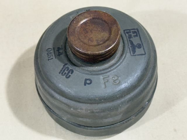 Original WWII German FE41 Gas Mask Filter w/Both Storage Caps, UNUSED! — image 6