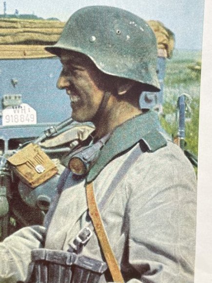 Original WWII German Military Themed Color Print, Cigarette Break for the Motorcyclists — image 4