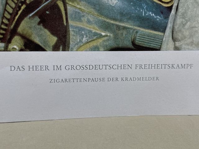 Original WWII German Military Themed Color Print, Cigarette Break for the Motorcyclists — image 7