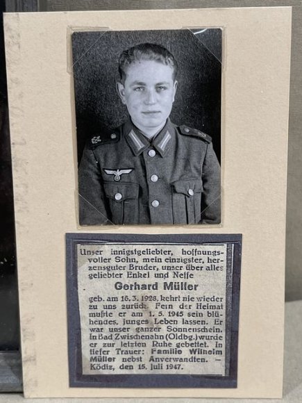 Original WWII German Framed KM Coastal Artillery Soldier's Photograph & Death Notice — image 2