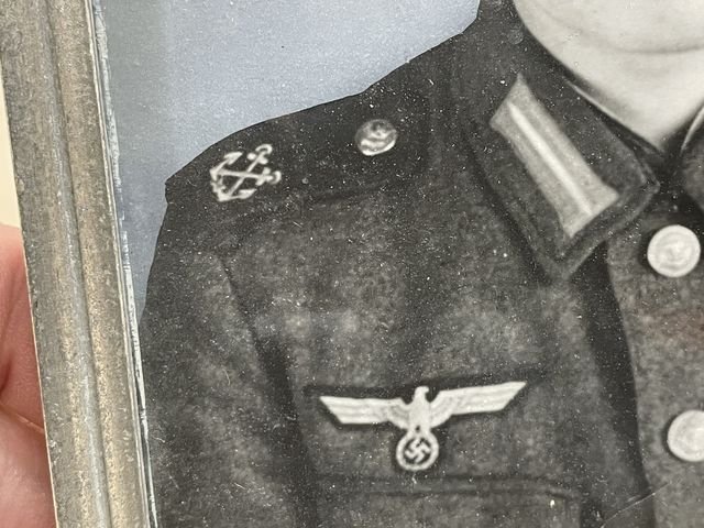 Original WWII German Framed KM Coastal Artillery Soldier's Photograph & Death Notice — image 7