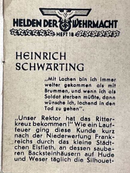 Original WWII German WHW Donation Booklet, Ritterkreuztrðger Heinrich Schwarting — image 2