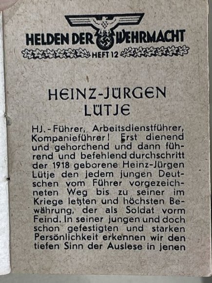 Original WWII German WHW Donation Booklet, Ritterkreuztrðger Heinz-J■rgen L■tje — image 2