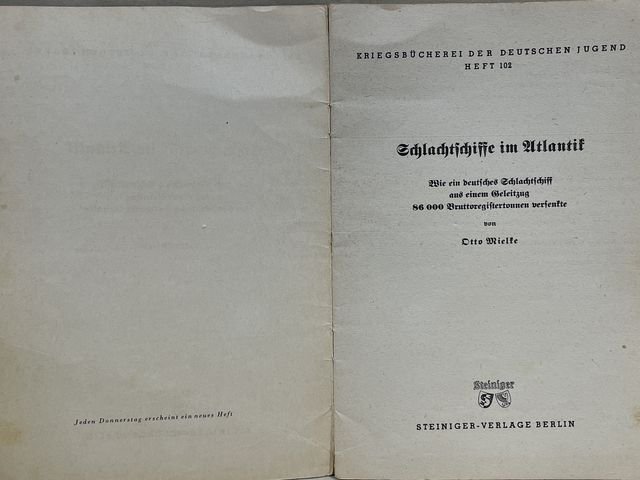 Original WWII German War Library of the German Youth Book, Schlachtschiffe im Atlantik — image 3