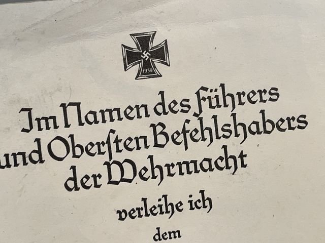 Original WWII German 1939 Iron Cross 2nd Class Award Document — image 2