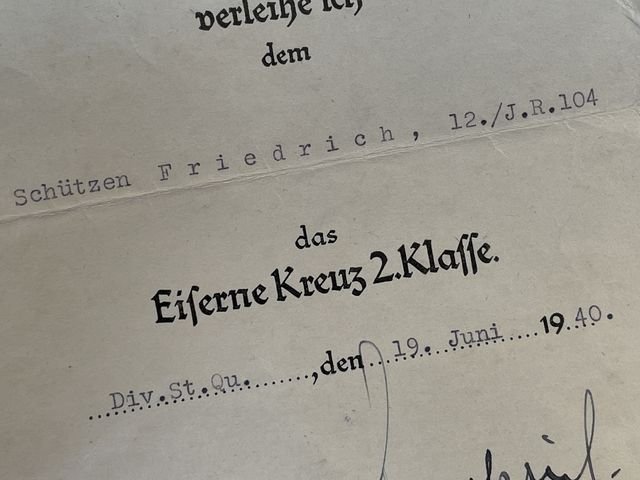 Original WWII German 1939 Iron Cross 2nd Class Award Document — image 3