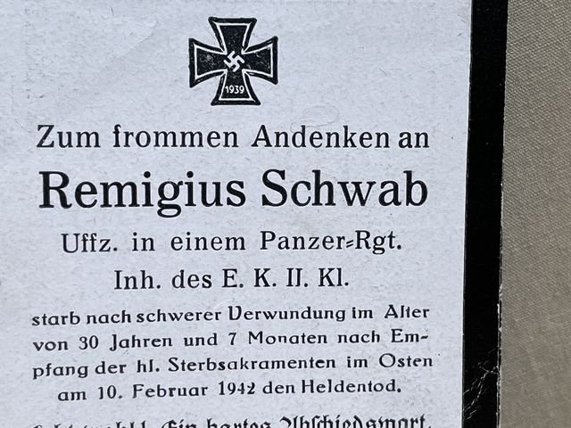 Original WWII German Remembrance Card, Decorated NCO in a Panzer Regiment — image 2