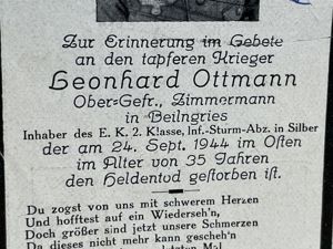 Original WWII German Remembrance Card, Decorated Obergefreiter