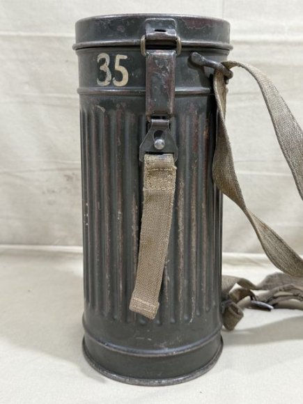 HOLD! Original WWII German LW Soldier's Gas Mask Can M38, Named & Numbered — image 4