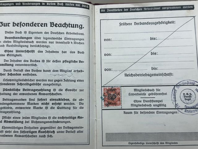Original Nazi Era German DAF Membership ID/Dues Book — image 4