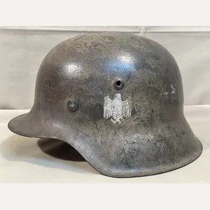 Original WWII German Single Decal Camouflaged M42 Steel Helmet w/Liner, …