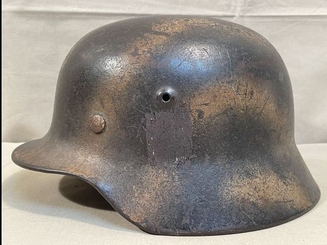 Original WWII German Camouflaged M40 Steel Helmet w/Liner, SE64