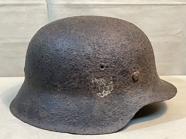 Original WWII German Battle Field Recovered M42 Steel Helmet, Waffen-SS!!! — image 2