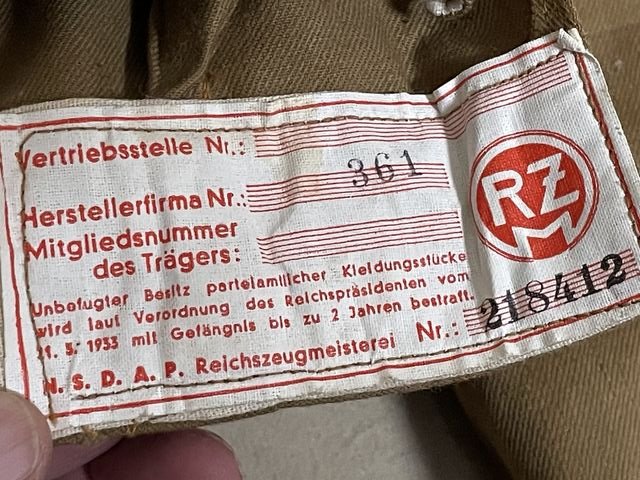 Original Nazi Era German SA or Political Leader's Service Shirt, Tie & Arm Band — image 28