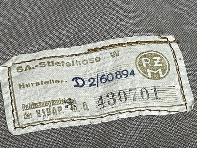 Original Nazi Era German NSDAP Wool Breeches, RZM Tag! — image 29