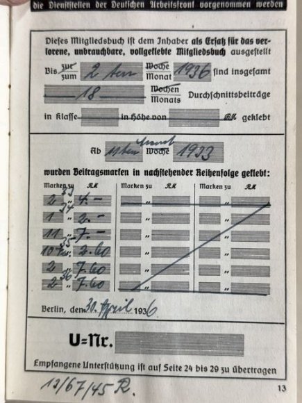 Original Nazi Era German DAF Membership ID/Dues Book — image 10
