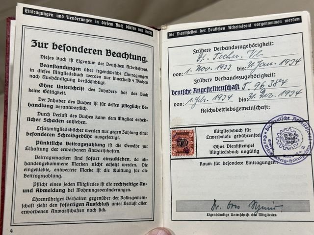 Original Nazi Era German DAF Membership ID/Dues Book — image 5