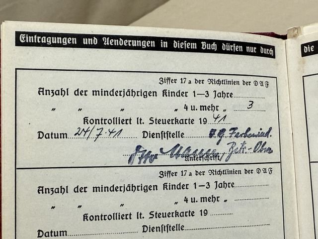 Original Nazi Era German DAF Membership ID/Dues Book — image 7