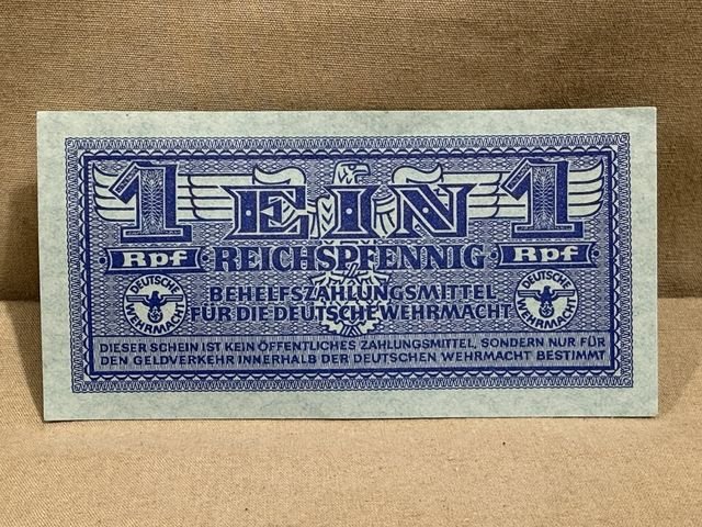 Original WWII German 1 Reichspfennig Wehrmacht Payment Certificates, BEHELFSZAHLUNGSMITTEL
