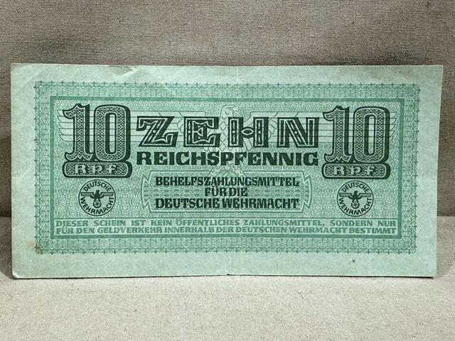 Original WWII German 10 Reichspfennig Wehrmacht Payment Certificates, BEHELFSZAHLUNGSMITTEL