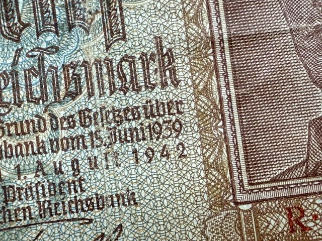 Original WWII German 5 Reichsmark Note, 1942 Series — image 2