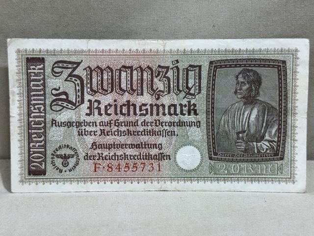 Original Nazi Era German 20 Reichsmark Note