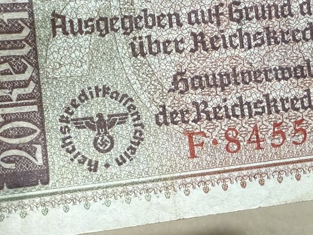 Original Nazi Era German 20 Reichsmark Note — image 3