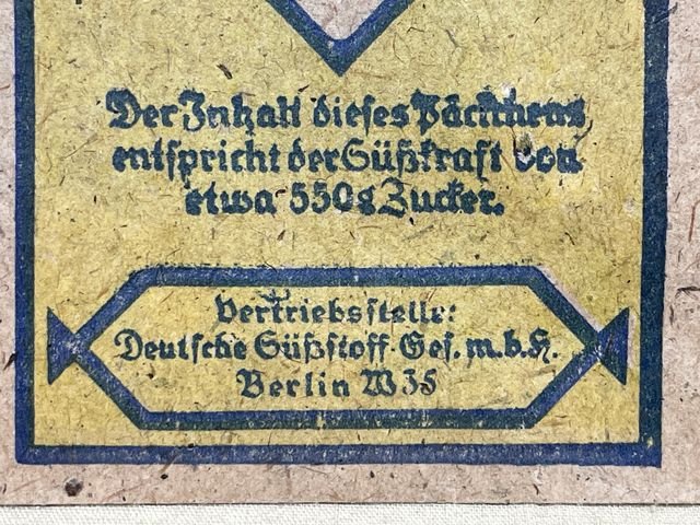 Original WWII Era German Blue & Yellow Packet of Saccharin — image 2