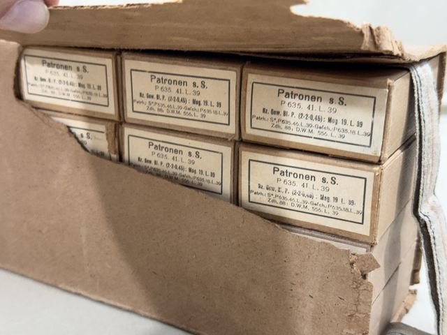 Original WWII German 8mm Mauser Ammo Boxes & Sleeve (Damaged) — image 15