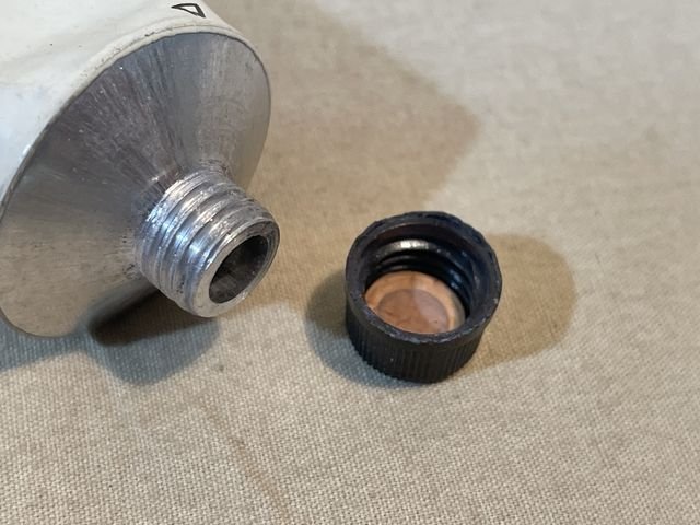 Original WWII German Medical Item, Unfilled Lebertranzinkpaste Metal Tube (Tan) — image 10