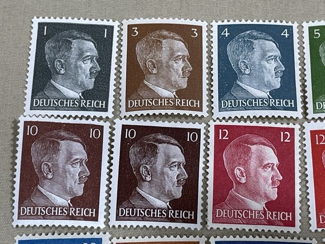 Original Nazi Era German Postage Stamp Set, Hitler Head — image 2