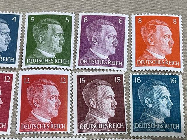 Original Nazi Era German Postage Stamp Set, Hitler Head — image 3
