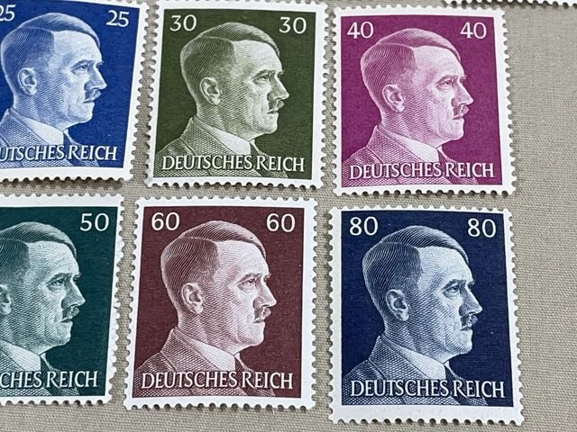 Original Nazi Era German Postage Stamp Set, Hitler Head — image 5