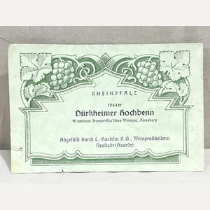 Original WWII German Wine Bottle Label, Dürkheimer Kochbenn 1944