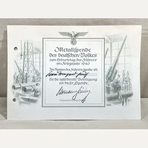 Original WWII German Metal Donation Document for 1940