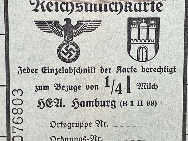 Original Nazi Era German Civilian Ration Card, Reichsmilchkarte (Reichs Milk Card) — image 2
